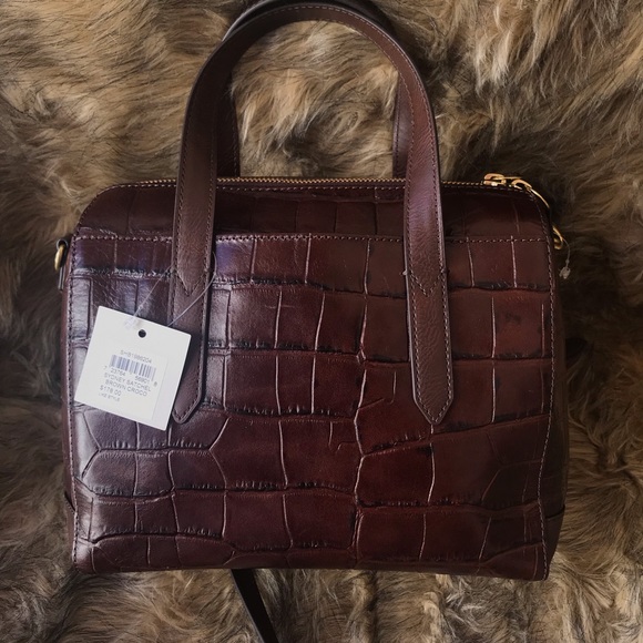 NWT 🛍 Fossil Brown Croco Leather Sydney Satchel - Picture 2 of 5